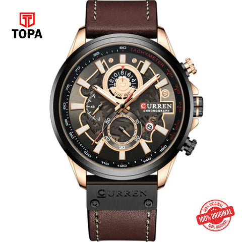 Topa Curren-8380-RSBRN-BLK-Leather-Band-Men-Watch - Product Image 1