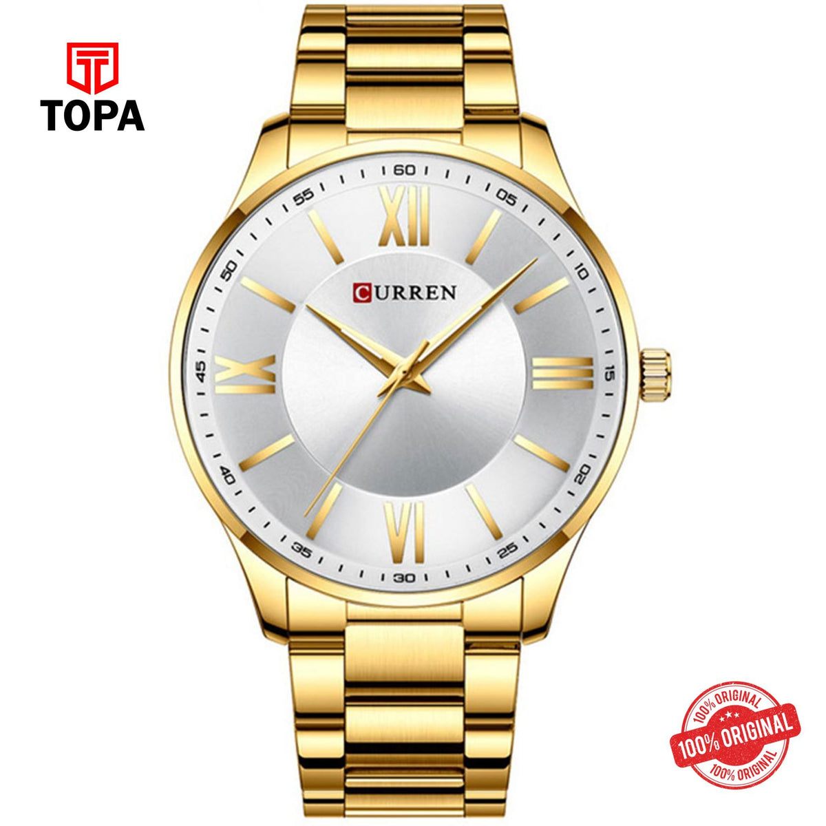 Topa Curren-8383-GLD-WHT-Metal-Band-Men-Watch - Product Image 1