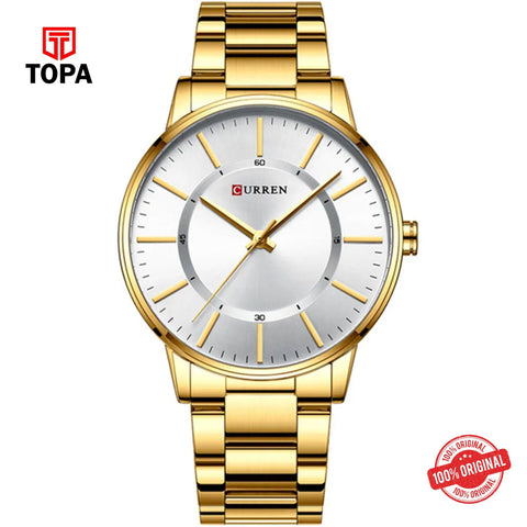 Topa Curren-8385-GLD-WHT-Metal-Band-Men-Watch - Product Image 1