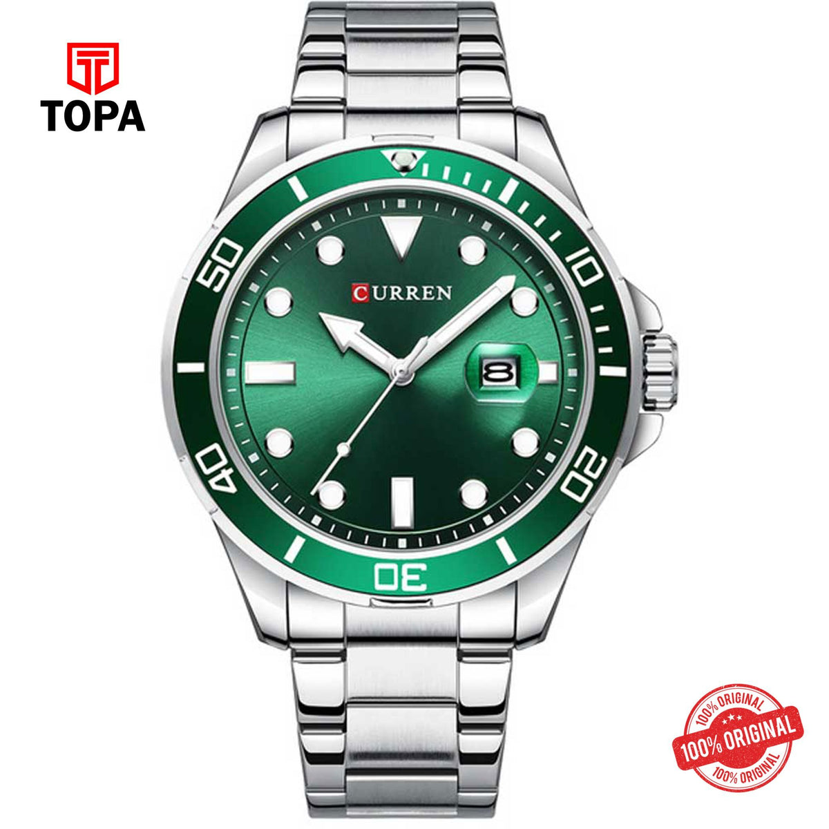 Topa Curren-8388-CH-GRN-Metal-Band-Men-Watch - Product Image 1