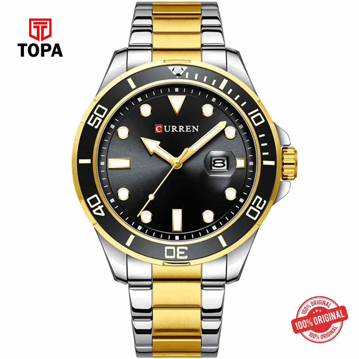 Topa Curren-8388-TTGLD-BLK-Metal-Band-Men-Watch - Product Image 1