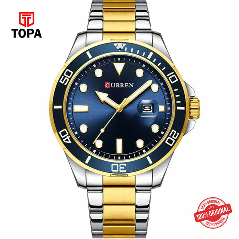 Topa Curren-8388-TTGLD-BLU-Metal-Band-Men-Watch - Product Image 1