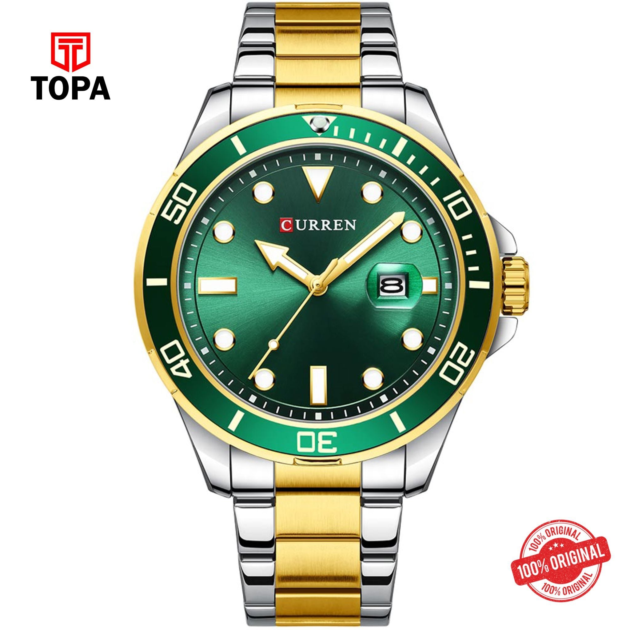 Topa Curren-8388-TTGLD-GRN-Metal-Band-Men-Watch - Product Image 1