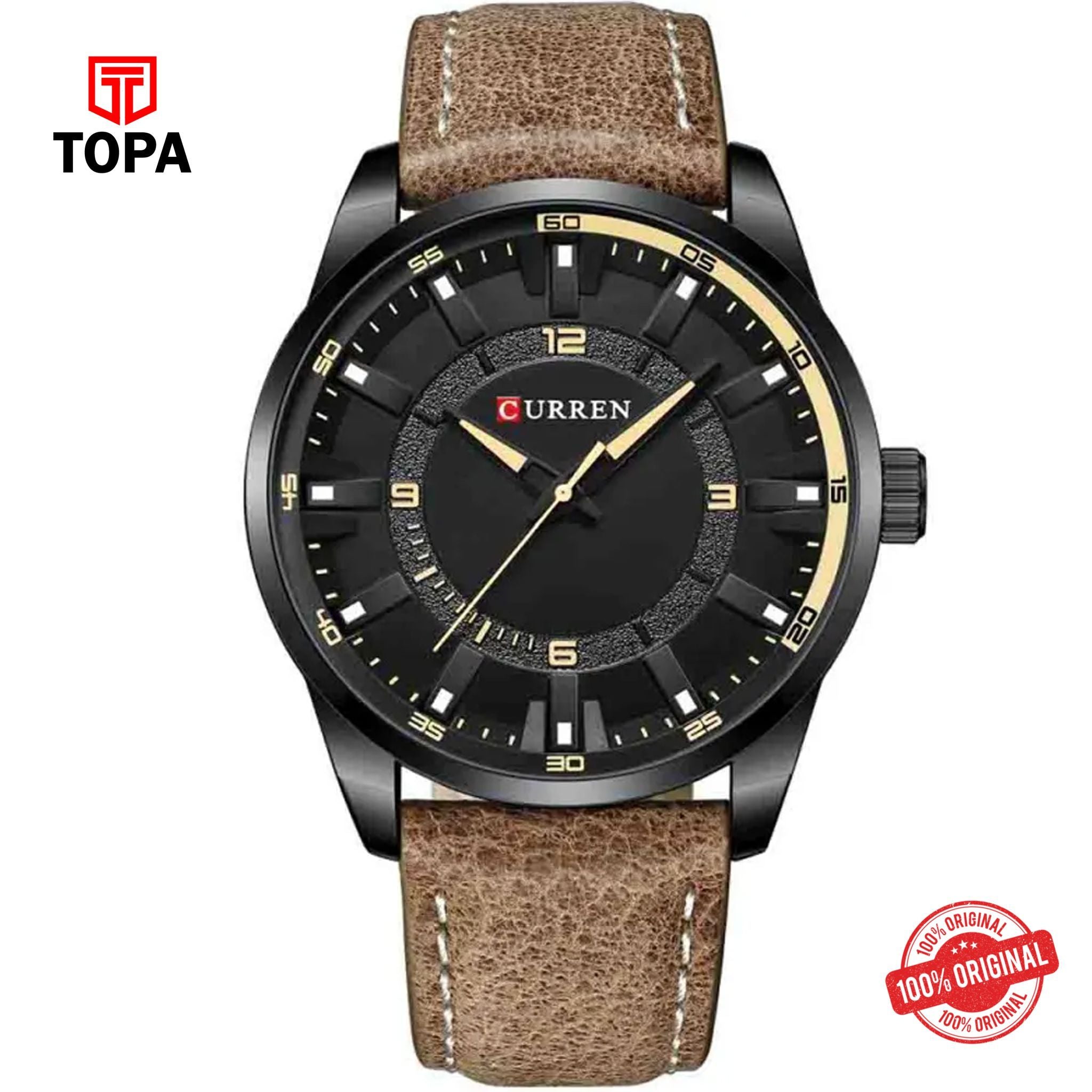 Topa Curren-8390-BLK-BRN-Leather-Band-Men-Watch - Product Image 1