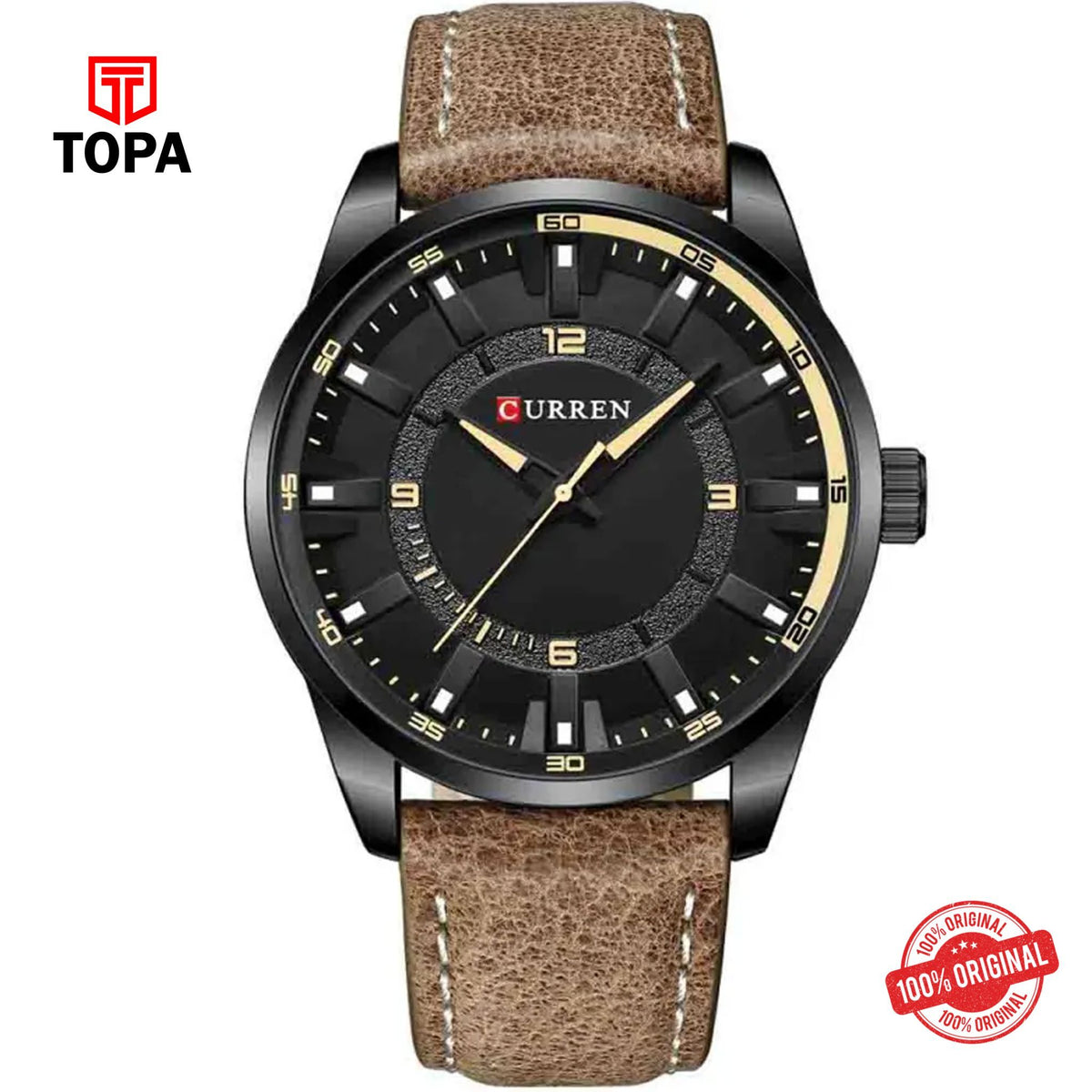 Topa Curren-8390-BLK-BRN-Leather-Band-Men-Watch - Product Image 1