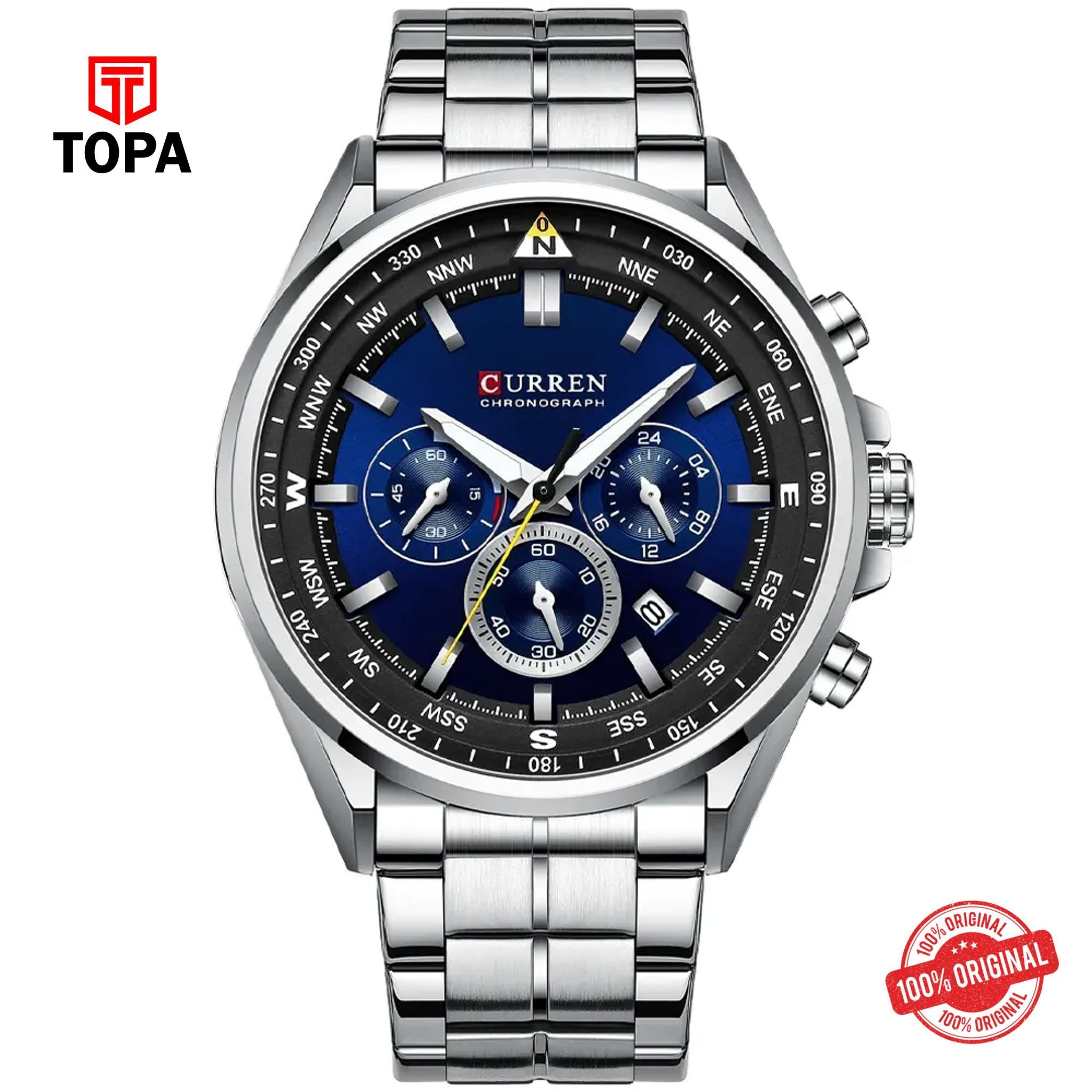Topa Curren-8399-CH-BLU-Metal-Band-Men-Watch - Product Image 1