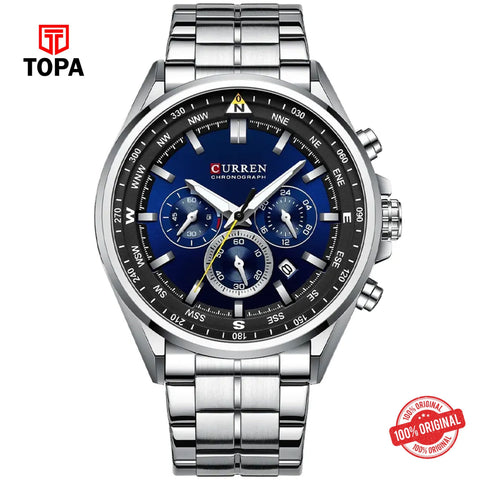 Topa Curren-8399-CH-BLU-Metal-Band-Men-Watch - Product Image 1