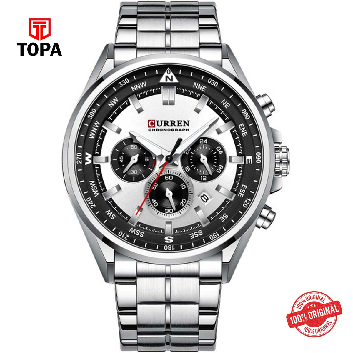 Topa Curren-8399-CH-SLV-Metal-Band-Men-Watch - Product Image 1