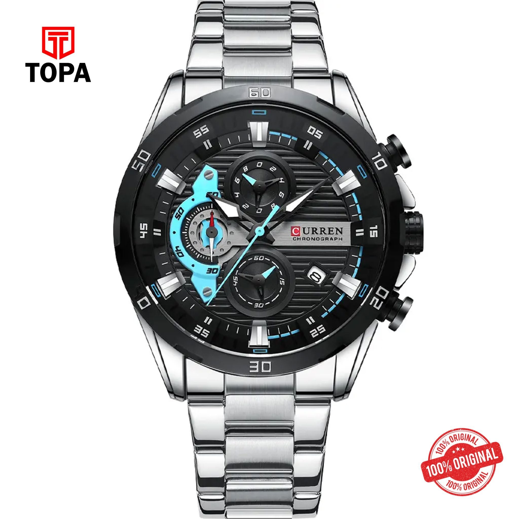 Topa Curren-8402-CH-BLK-Metal-Band-Men-Watch - Product Image 1