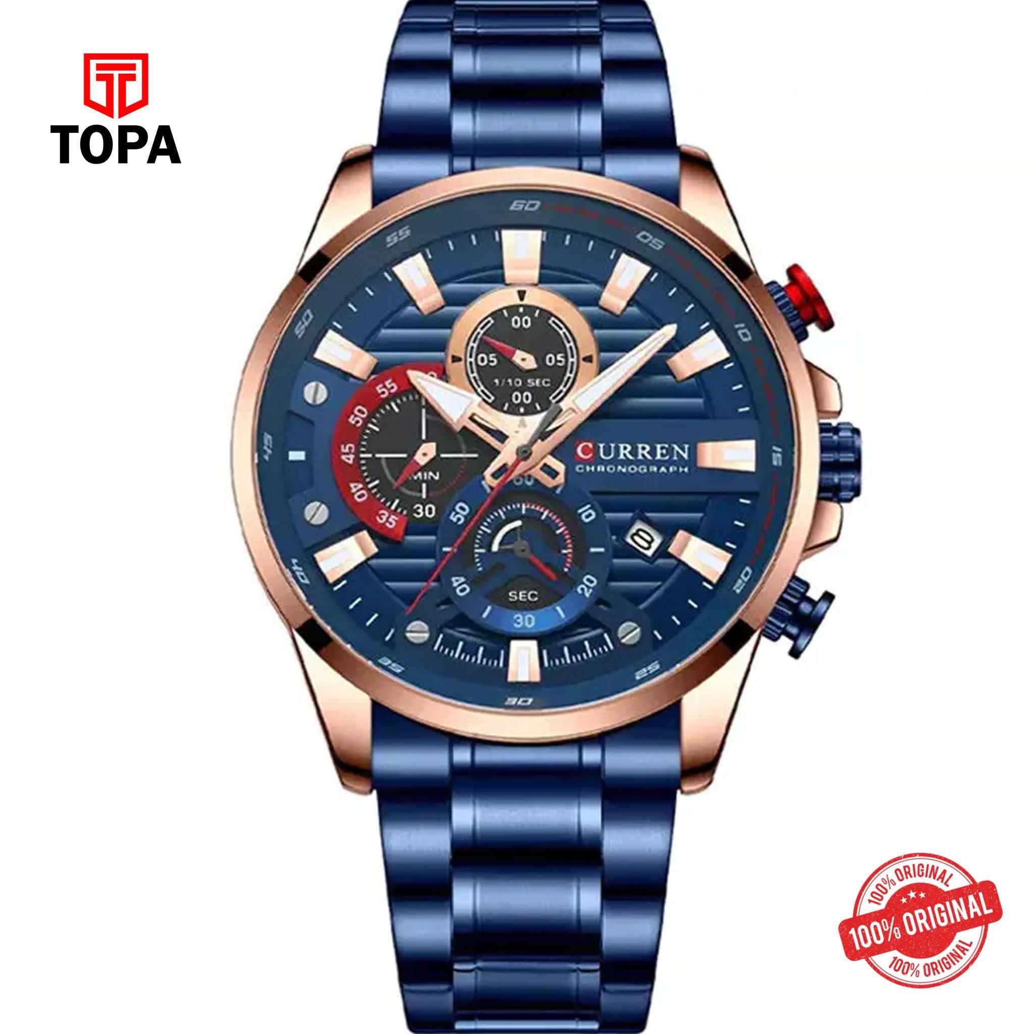 Topa Curren-8402-RS-BLU-Metal-Band-Men-Watch - Product Image 1