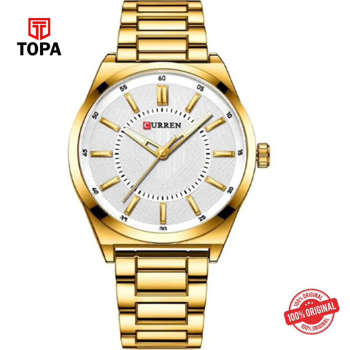 Topa Curren-8407-GLD-WHT-Metal-Band-Men-Watch - Product Image 1