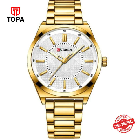 Topa Curren-8407-GLD-WHT-Metal-Band-Men-Watch - Product Image 1