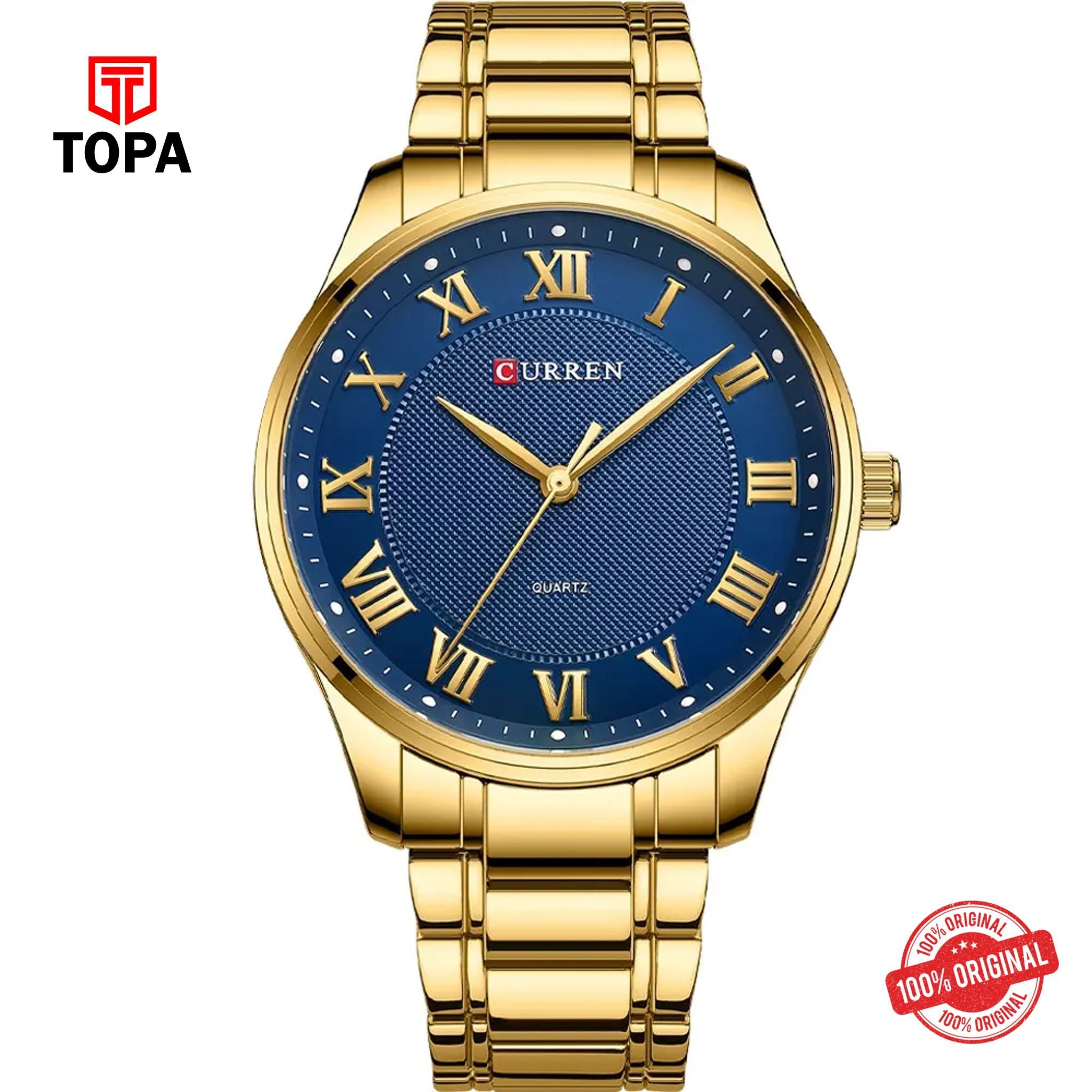 Topa Curren-8409-GLD-BLU-Metal-Band-Men-Watch - Product Image 1
