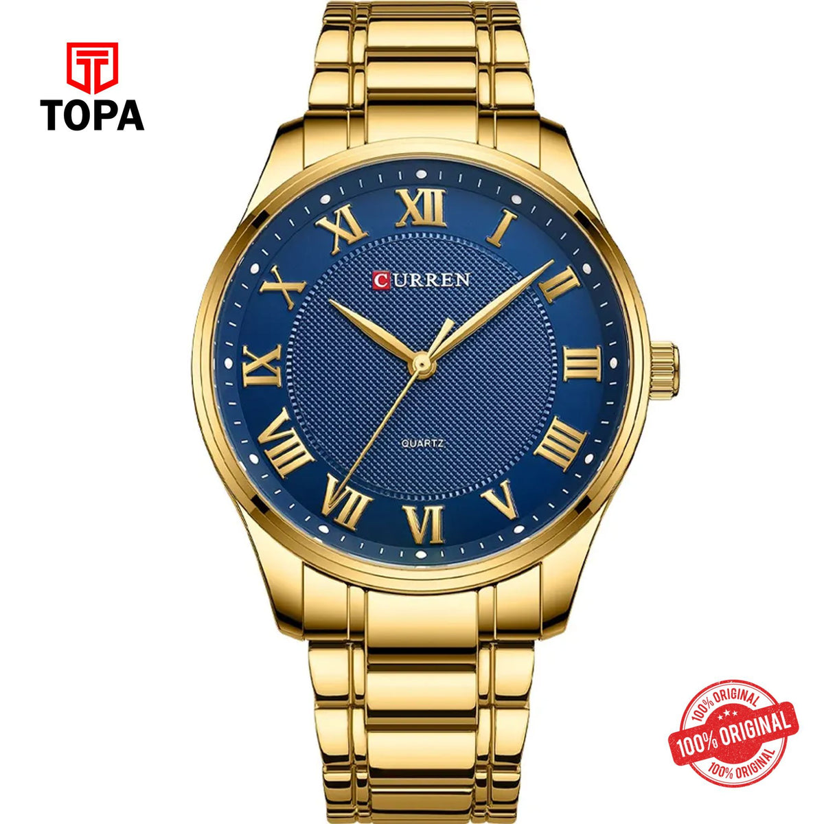 Topa Curren-8409-GLD-BLU-Metal-Band-Men-Watch - Product Image 1