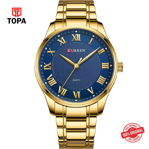 Topa Curren-8409-GLD-BLU-Metal-Band-Men-Watch - Product Image 1