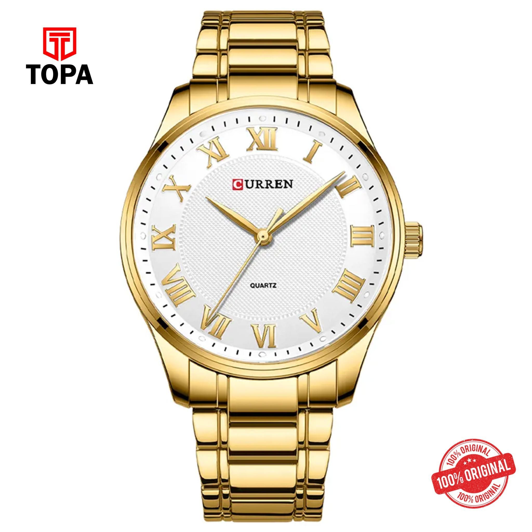 Topa Curren-8409-GLD-WHT-Metal-Band-Men-Watch - Product Image 1