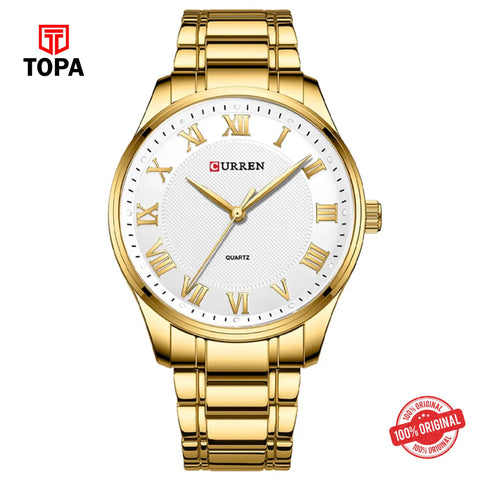 Topa Curren-8409-GLD-WHT-Metal-Band-Men-Watch - Product Image 1