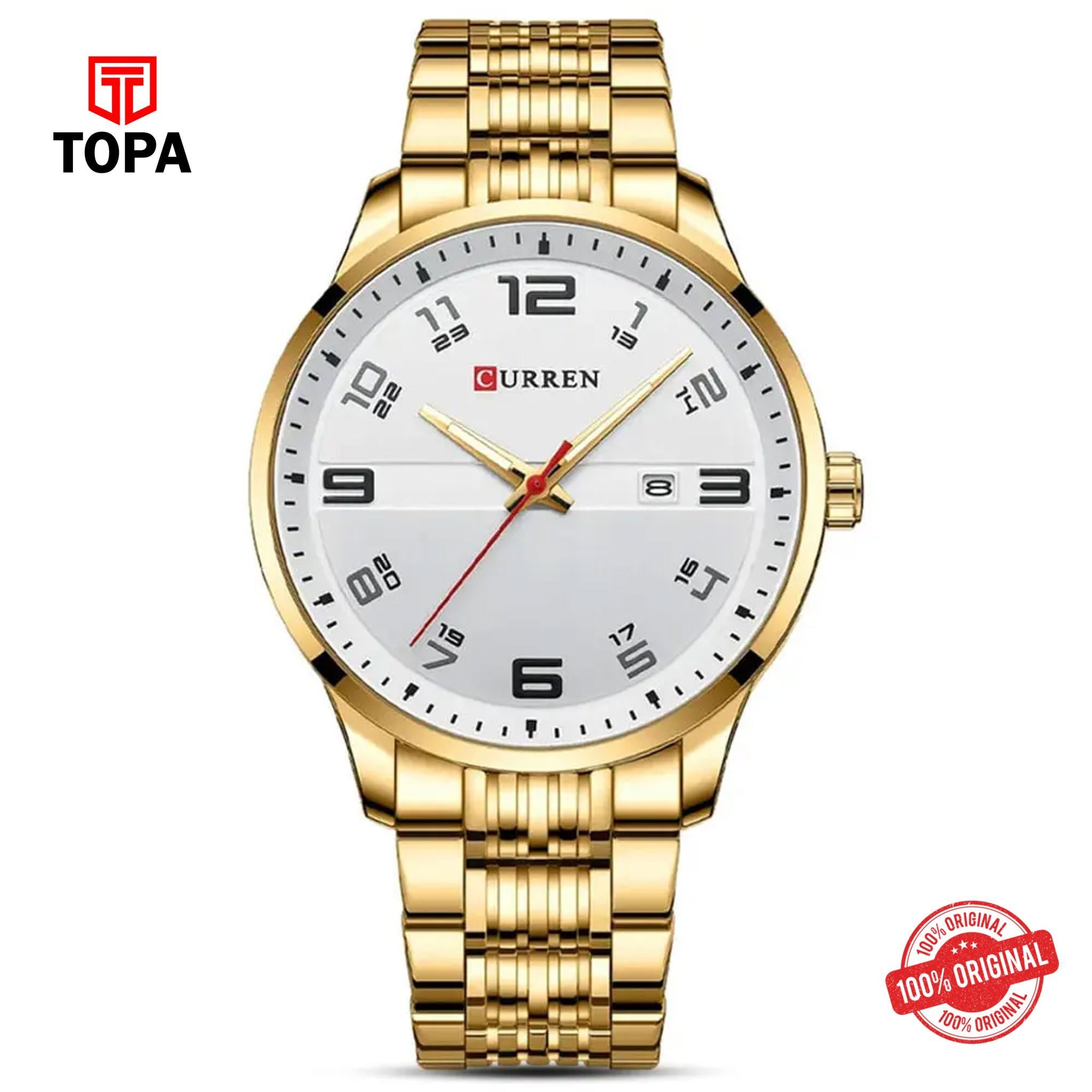 Topa Curren-8411-GD-WHT-Metal-Band-Men-Watch - Product Image 1