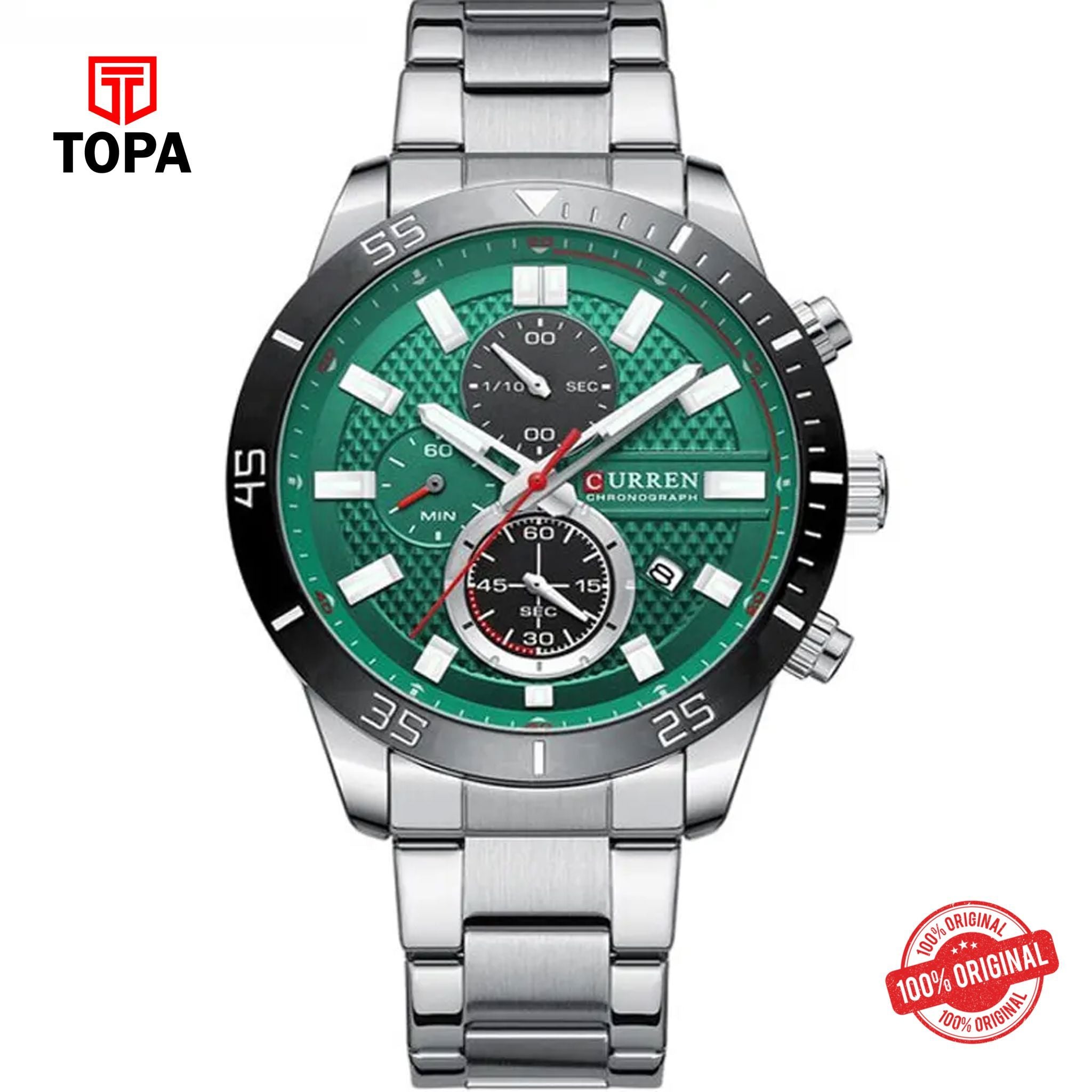 Topa Curren-8417-CH-GRN-Metal-Band-Men-Watch - Product Image 1