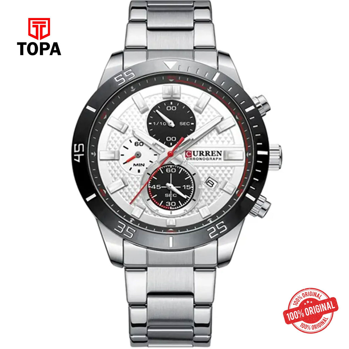 Topa Curren-8417-CH-WHT-Metal-Band-Men-Watch - Product Image 1