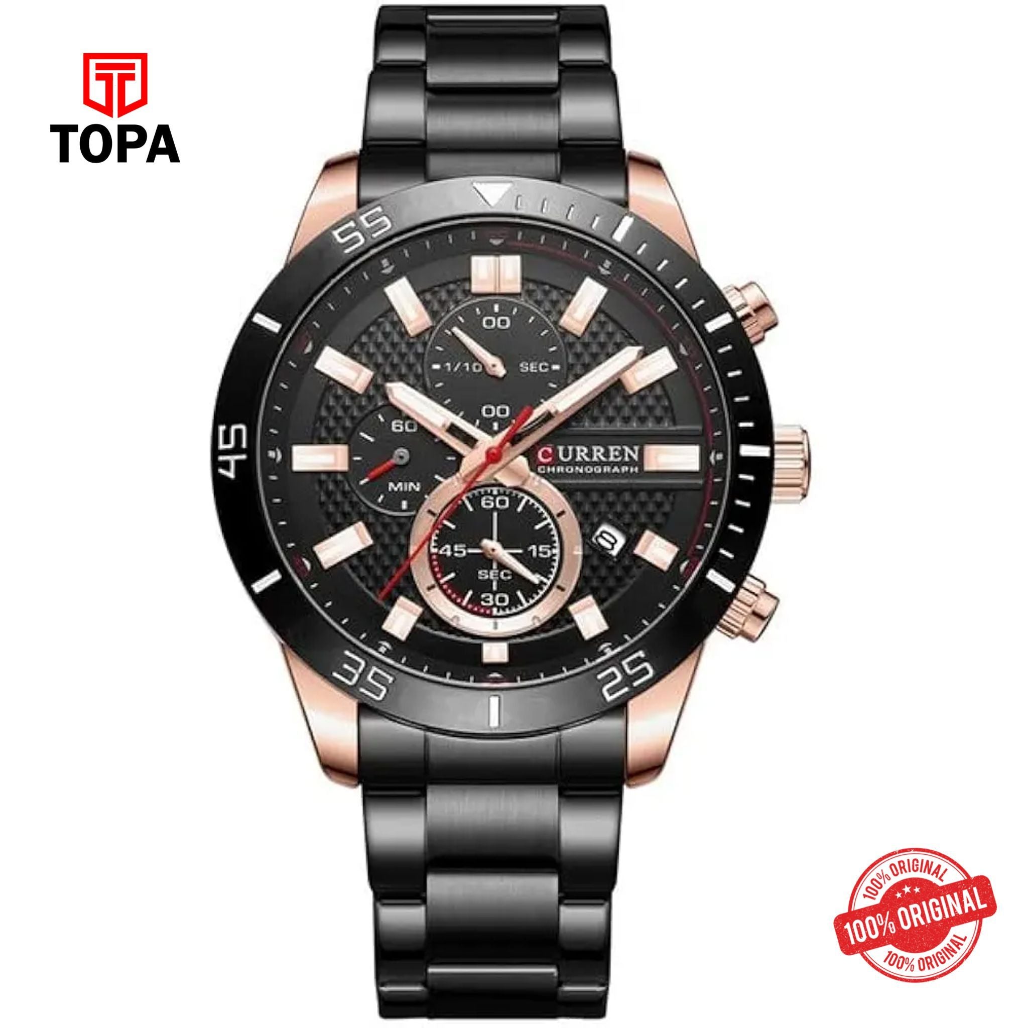 Topa Curren-8417-RG-BLK-Metal-Band-Men-Watch - Product Image 1