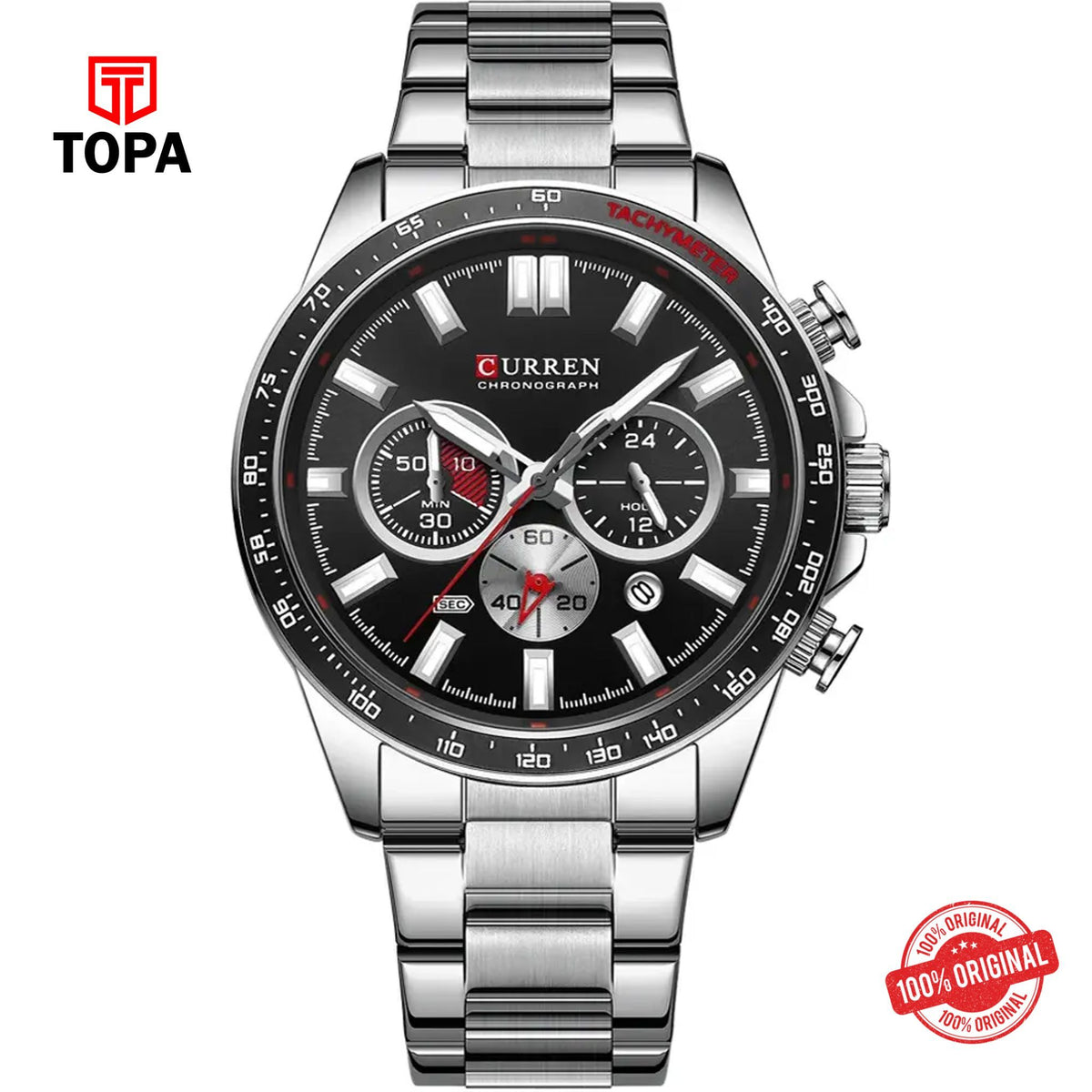 Topa Curren-8418-CH-BLK-Metal-Band-Men-Watch - Product Image 1
