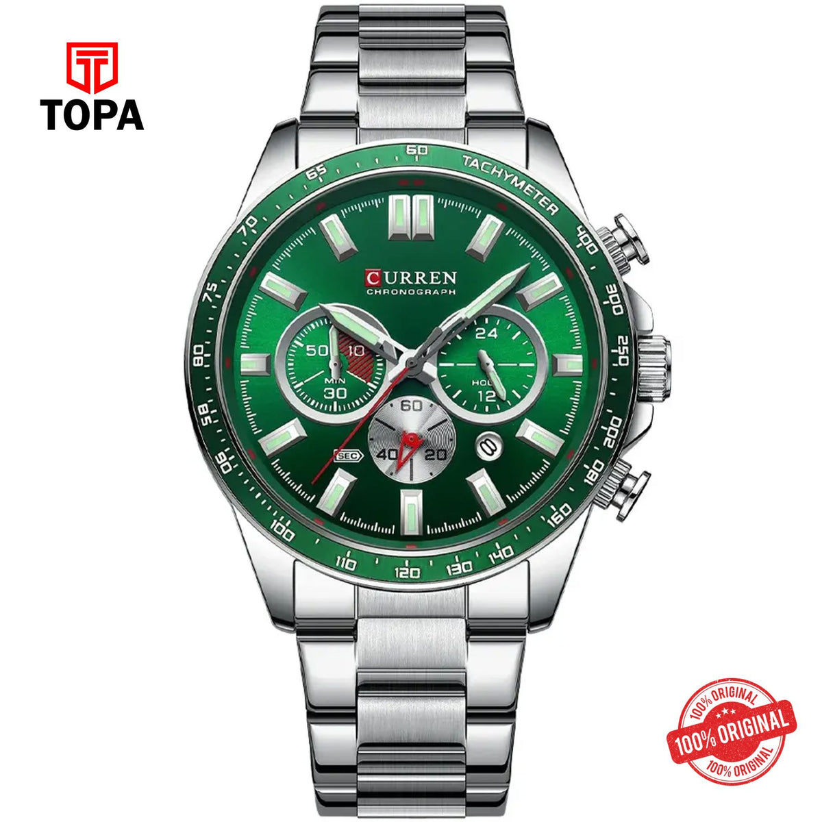 Topa Curren-8418-CH-GRN-Metal-Band-Men-Watch - Product Image 1