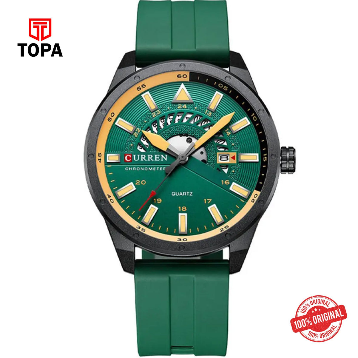 Topa Curren-8421-BKGRN-GRN-Rubber-Band-Men-Watch - Product Image 1