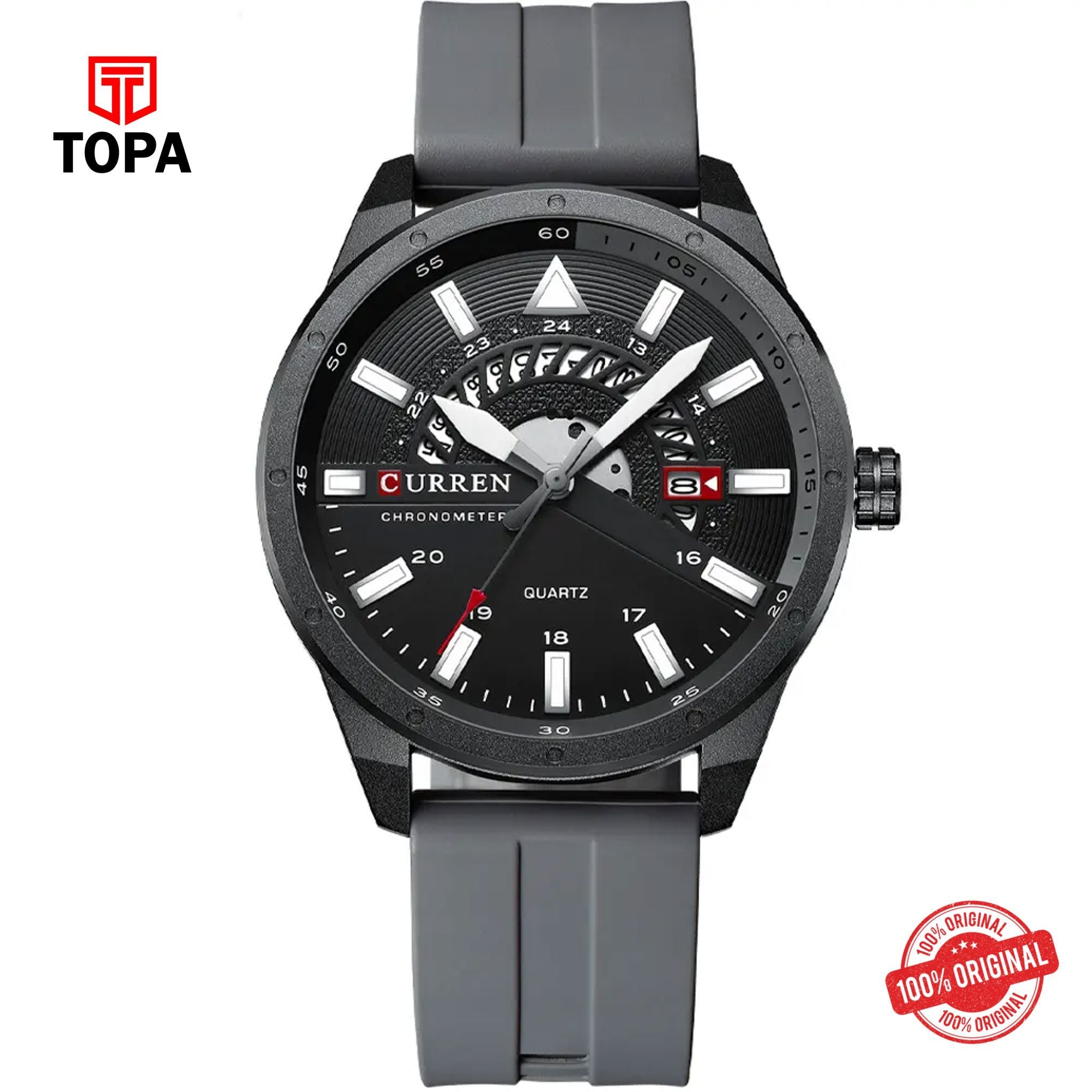 Topa Curren-8421-BLKGRY-BLK-Rubber-Band-Men-Watch - Product Image 1
