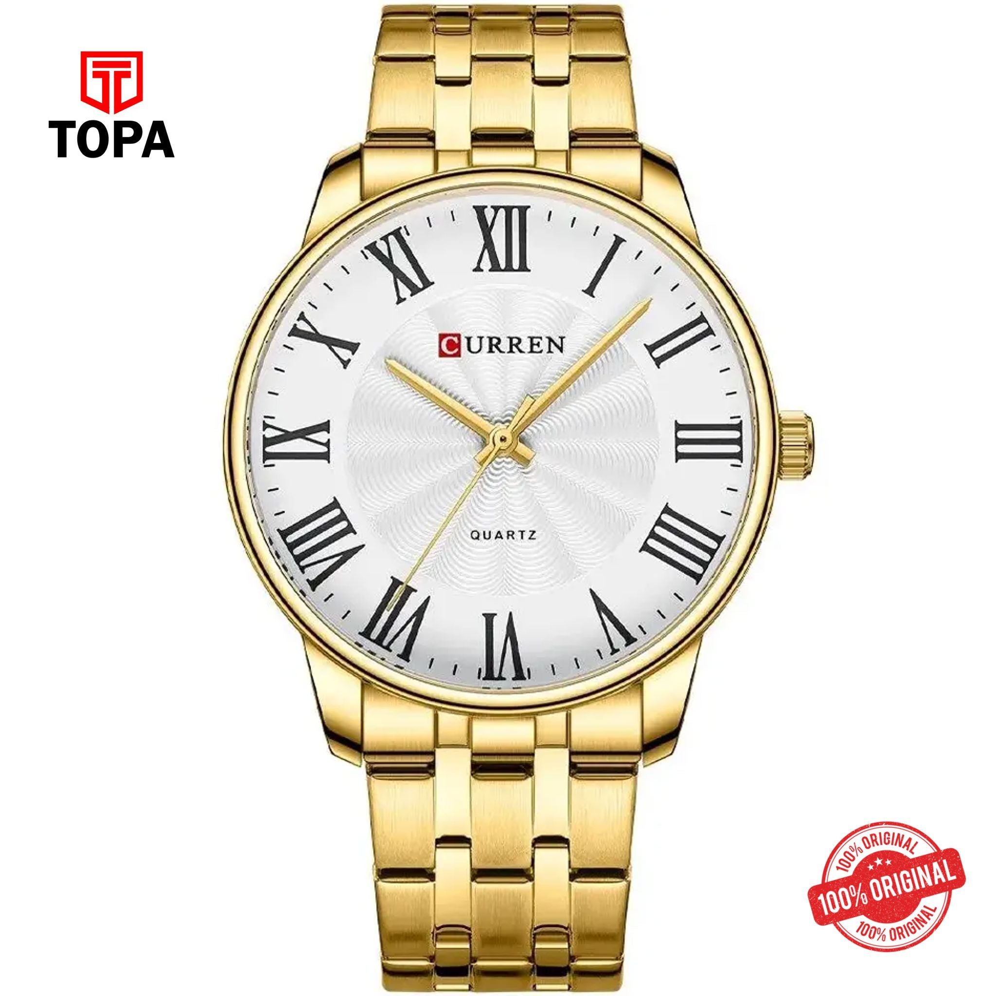 Topa Curren-8422-GD-WHT-Metal-Band-Men-Watch - Product Image 1