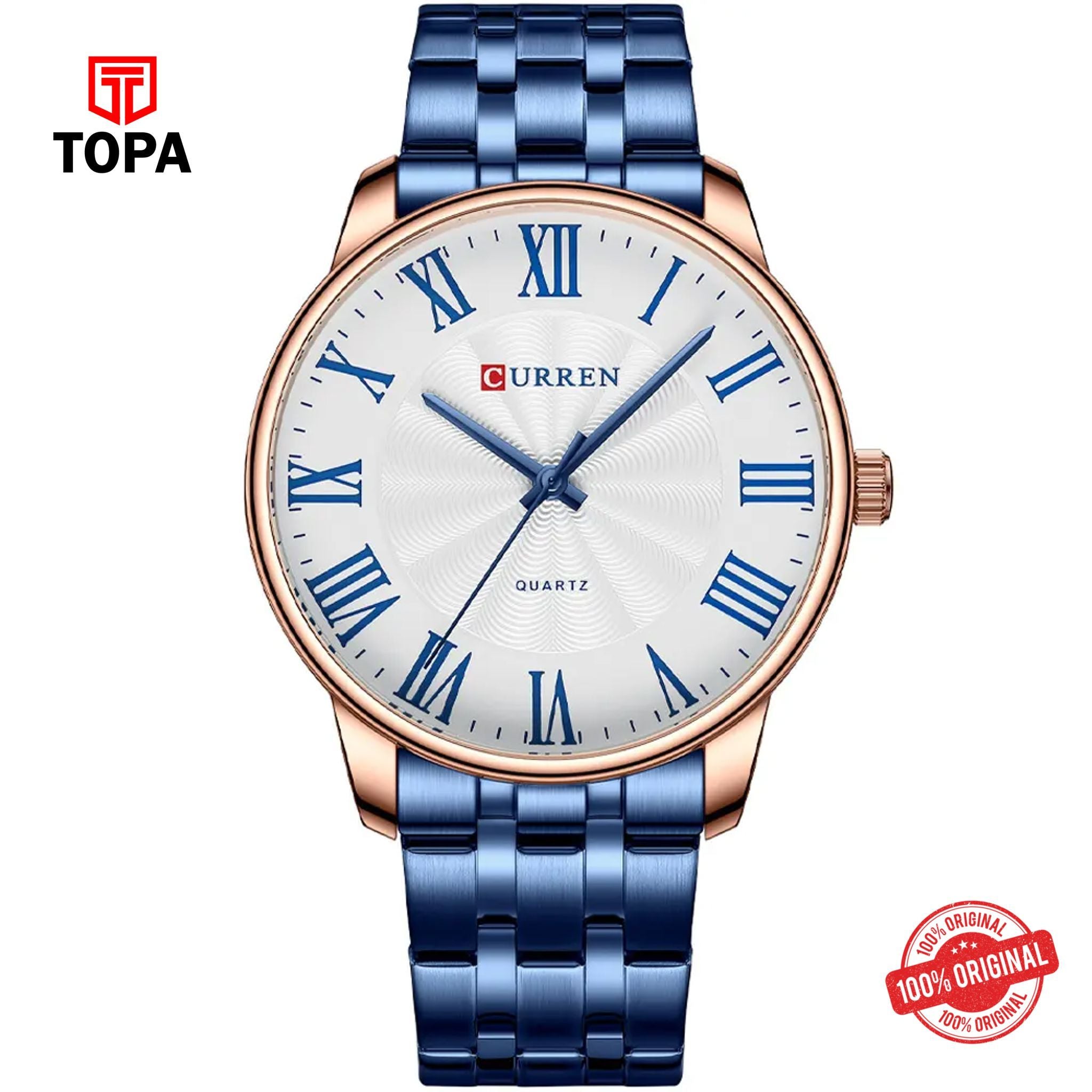 Topa Curren-8422-RSBLU-WHT-Metal-Band-Men-Watch - Product Image 1
