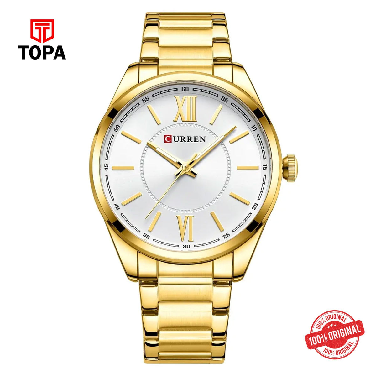 Topa Curren-8423-GD-WHT-Metal-Band-Men-Watch - Product Image 1