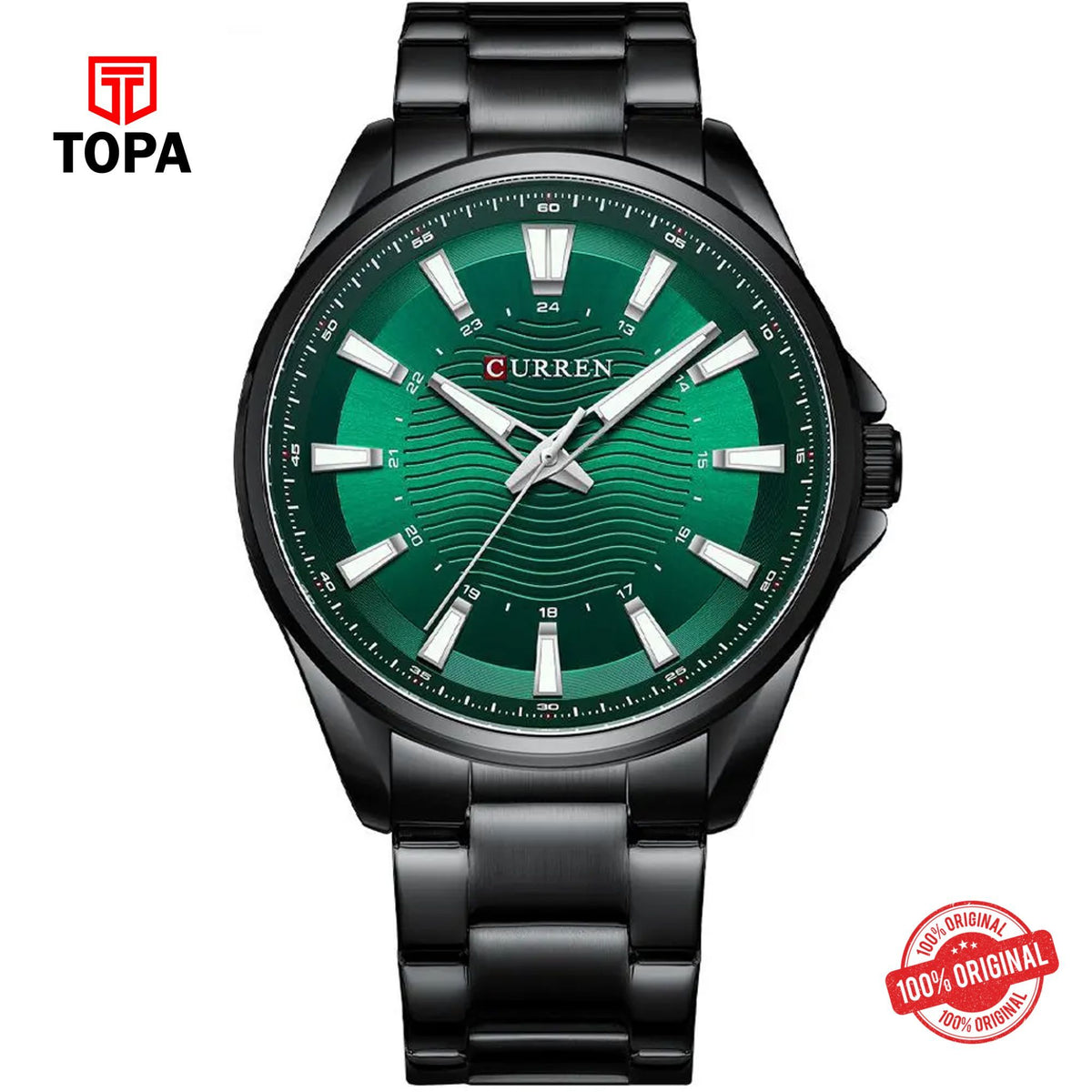 Topa Curren-8424-BLK-GRN-Metal-Band-Men-Watch - Product Image 1