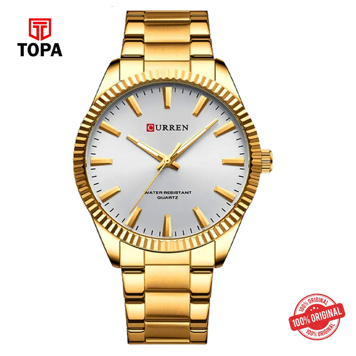 Topa Curren-8425-GLD-WHT-Metal-Band-Men-Watch - Product Image 1