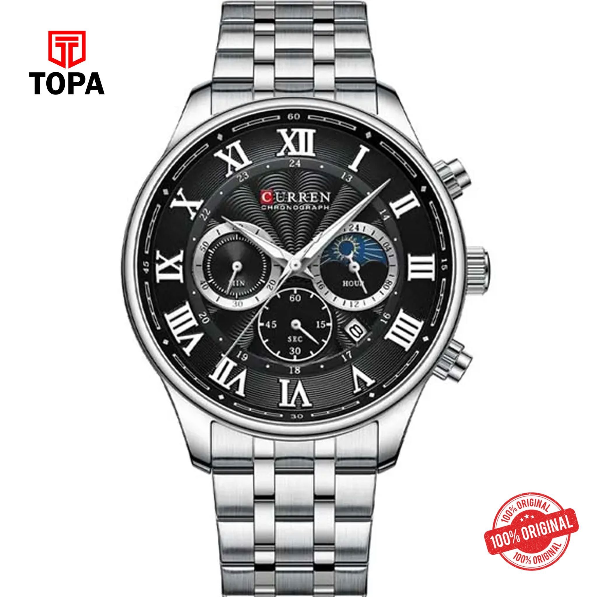 Topa Curren-8427-CH-BLK-Metal-Band-Men-Watch - Product Image 1
