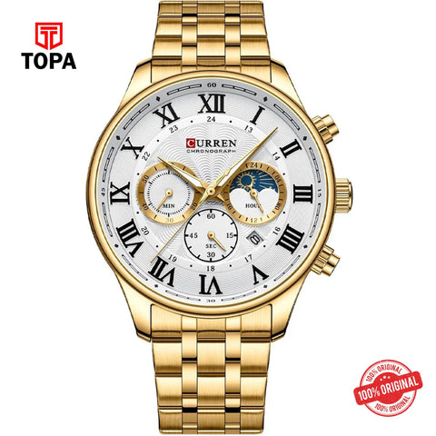 Topa Curren-8427-GLD-WHT-Metal-Band-Men-Watch - Product Image 1