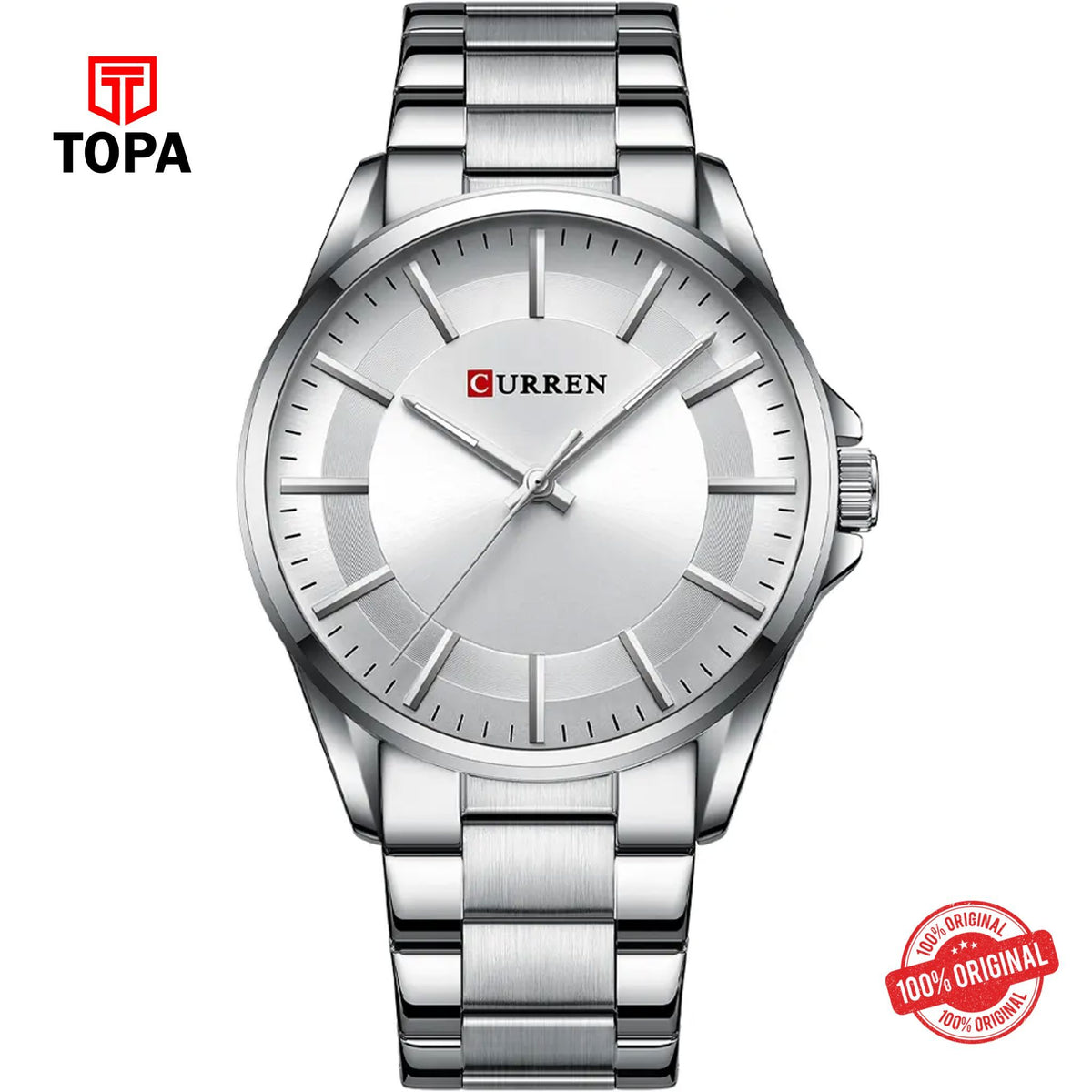 Topa Curren-8429-CH-WHT-Metal-Band-Men-Watch - Product Image 1
