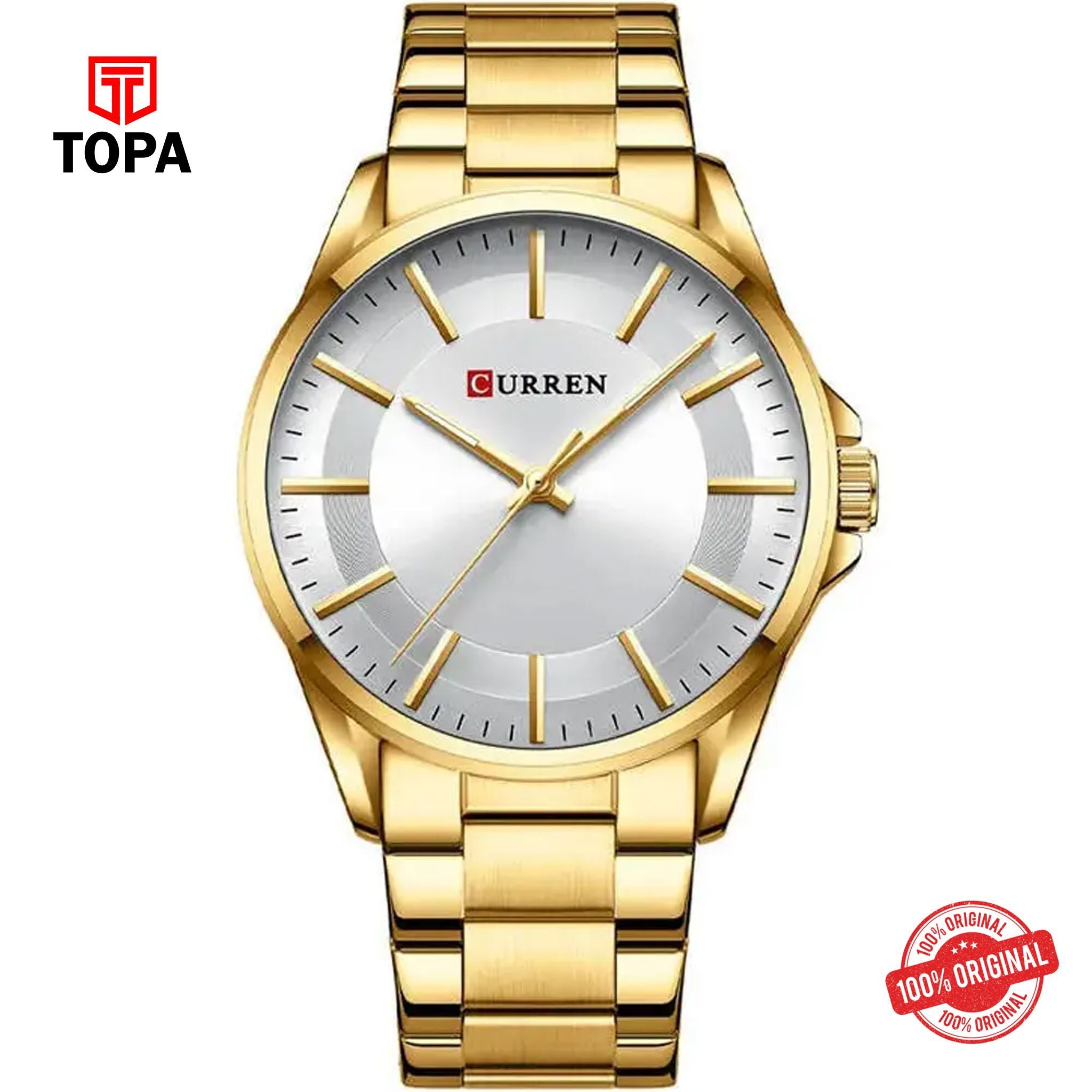 Topa Curren-8429-GLD-WHT-Metal-Band-Men-Watch - Product Image 1