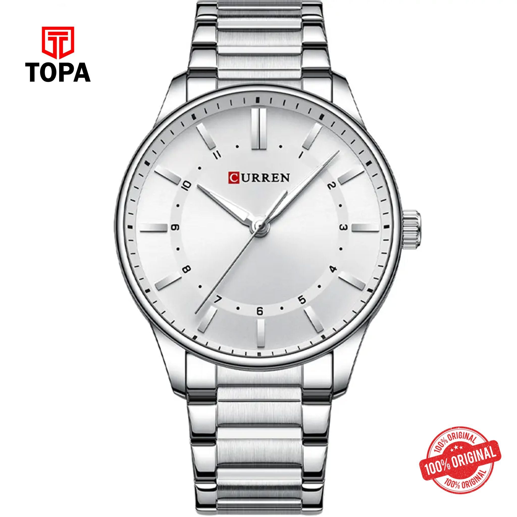 Topa Curren-8430-CH-WHT-Metal-Band-Men-Watch - Product Image 1