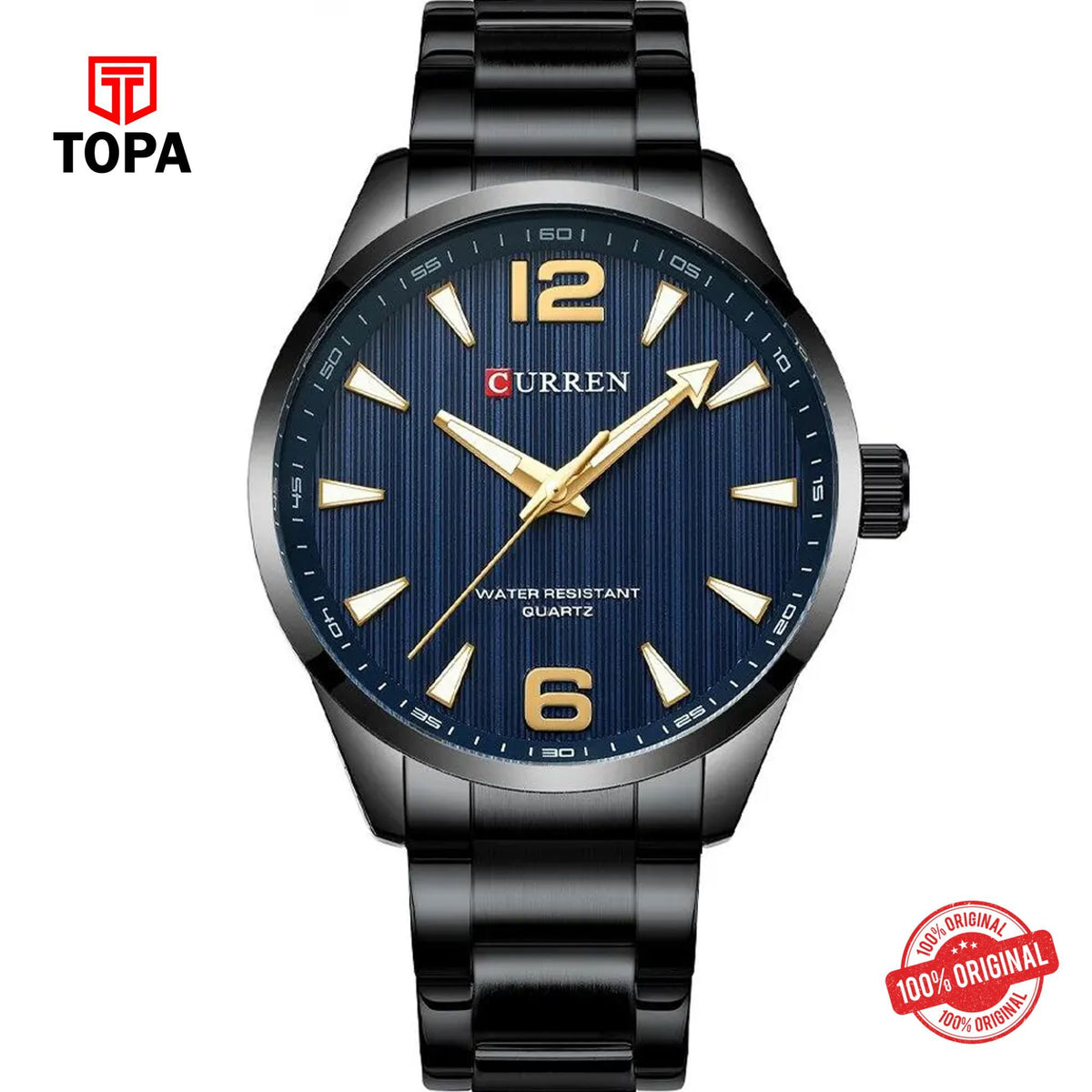 Topa Curren-8434-BLK-BLU-Metal-Band-Men-Watch - Product Image 1