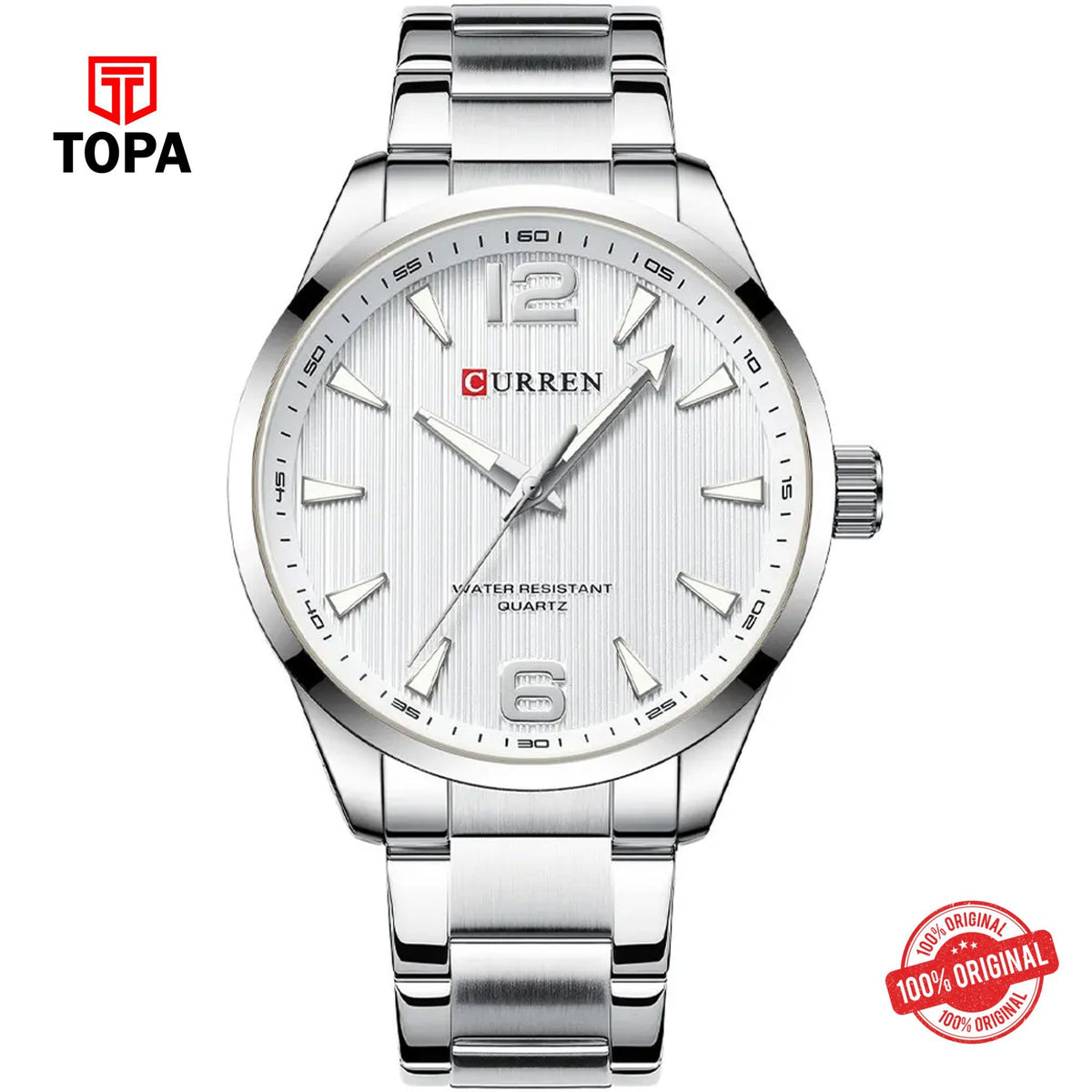Topa Curren-8434-CH-WHT-Metal-Band-Men-Watch - Product Image 1
