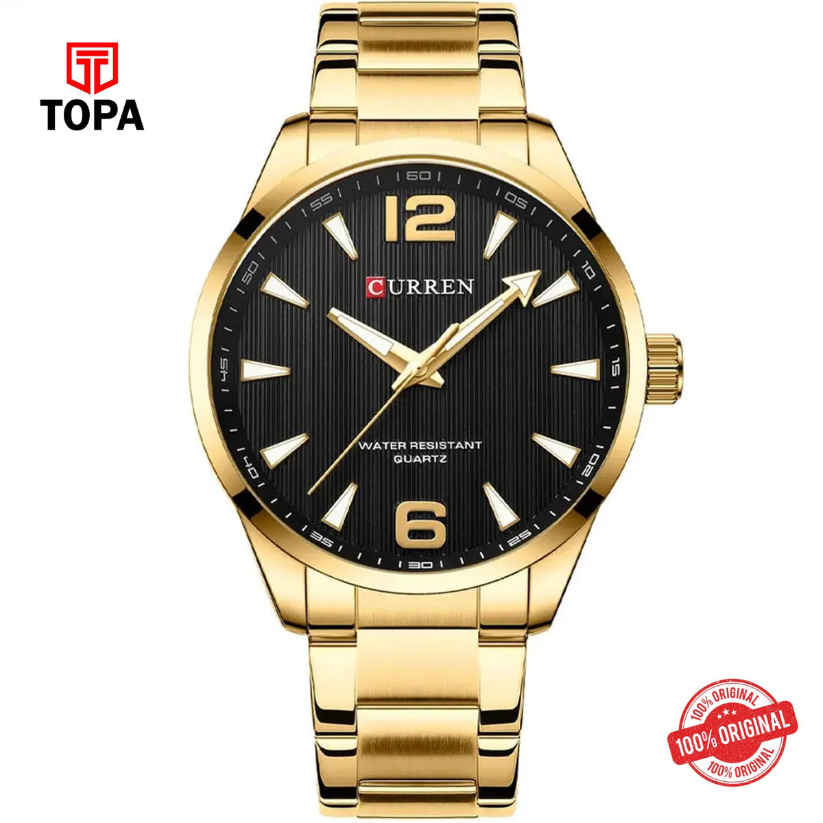 Topa Curren-8434-GLD-BLK-Metal-Band-Men-Watch - Product Image 1