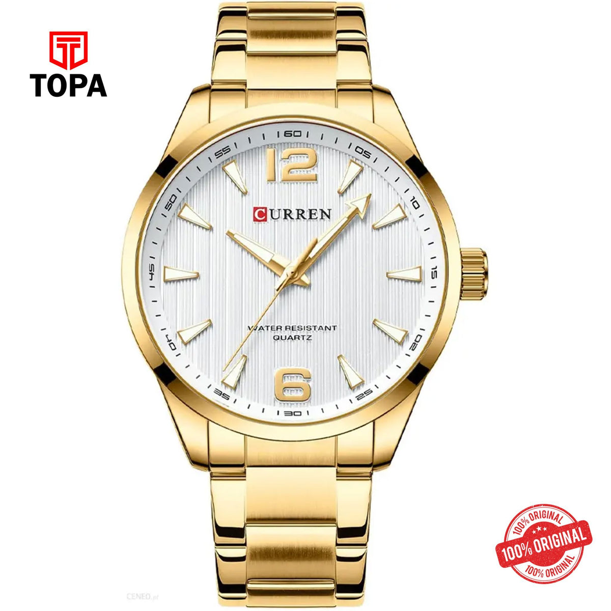 Topa Curren-8434-GLD-WHT-Metal-Band-Men-Watch - Product Image 1