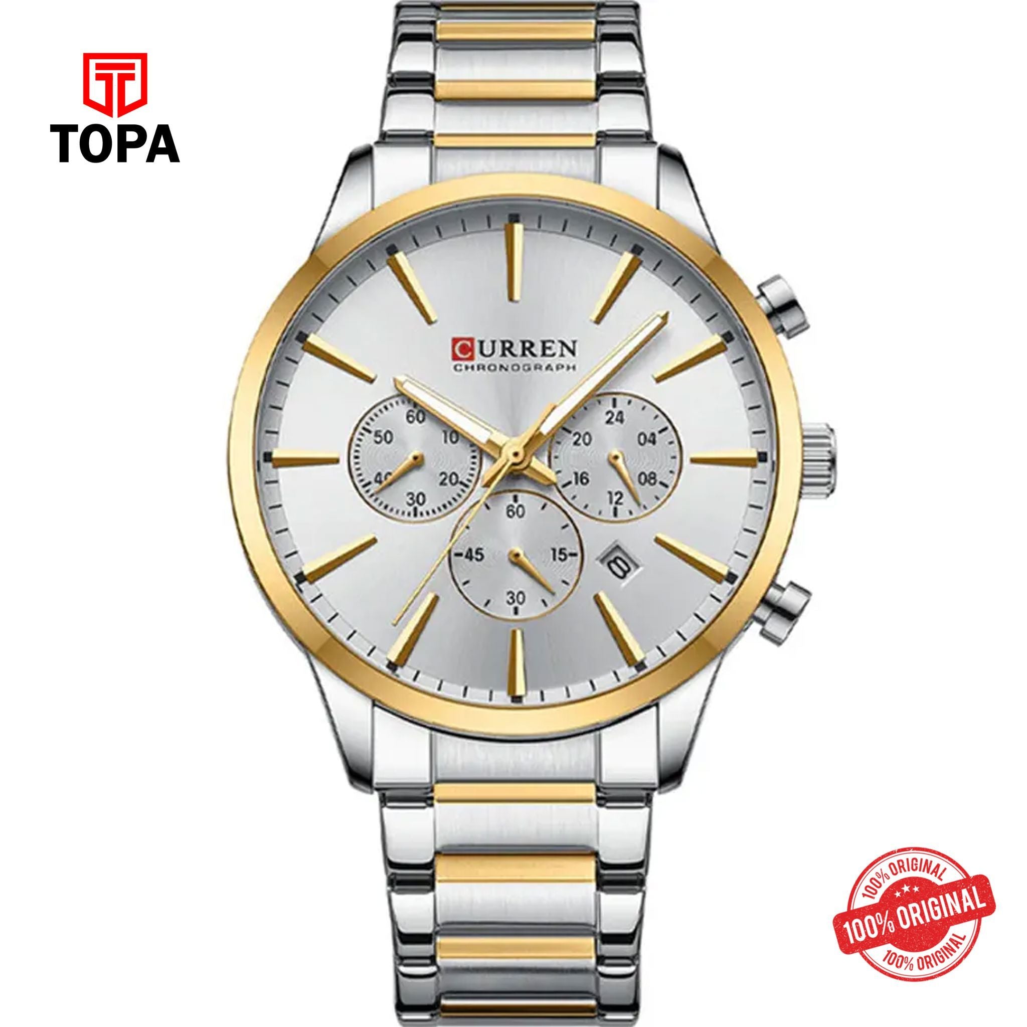Topa Curren-8435-CHTT-WHT-Metal-Band-Men-Watch - Product Image 1