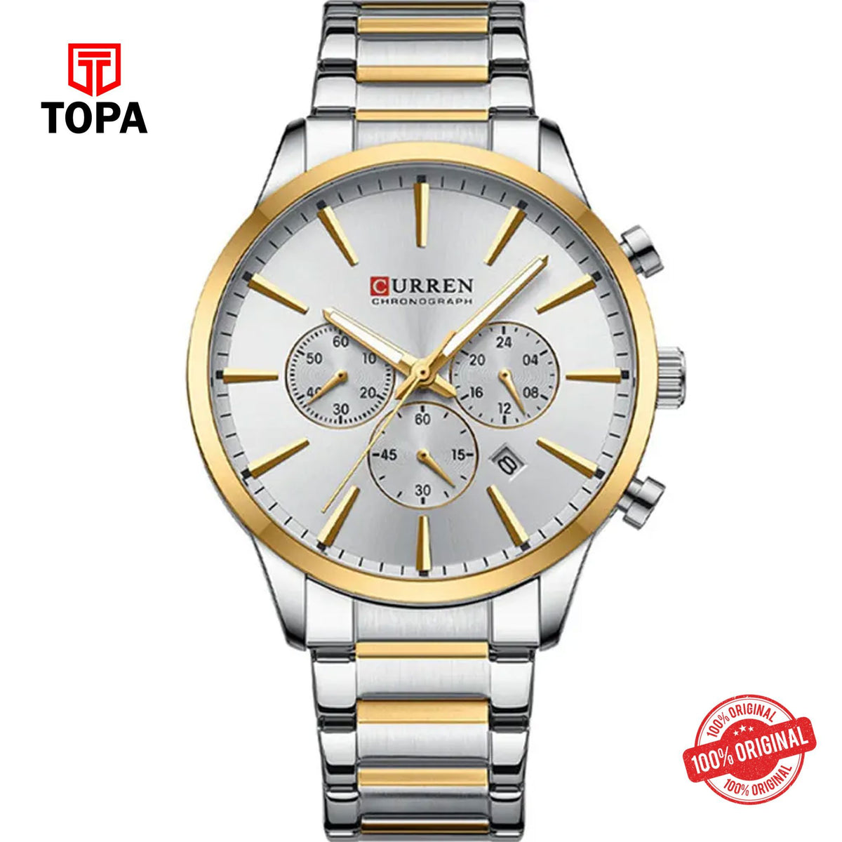 Topa Curren-8435-CHTT-WHT-Metal-Band-Men-Watch - Product Image 1