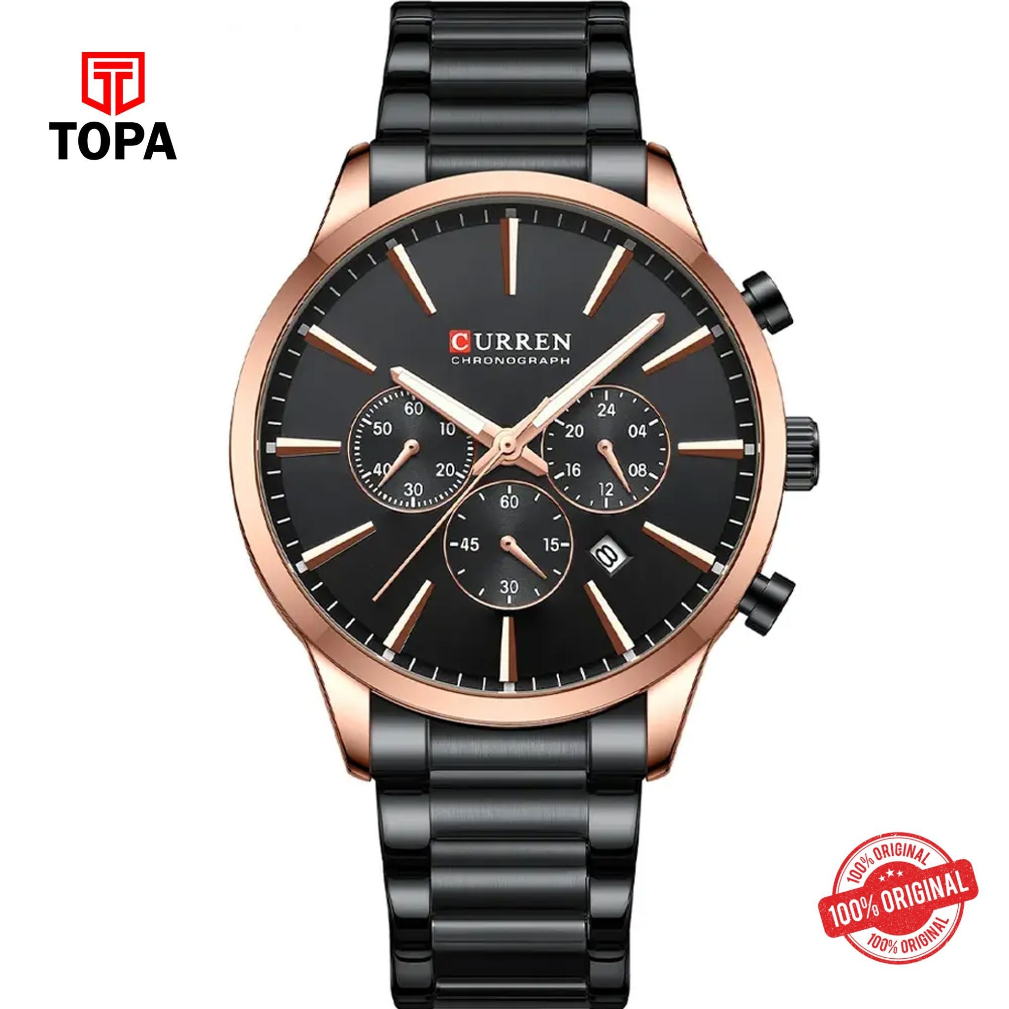 Topa Curren-8435-RS-BLK-Metal-Band-Men-Watch - Product Image 1