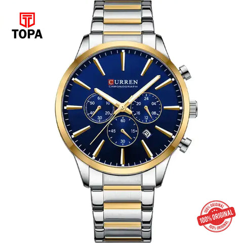 Topa Curren-8435G-TTGLD-BLU-Metal-Band-Men-Watch - Product Image 1