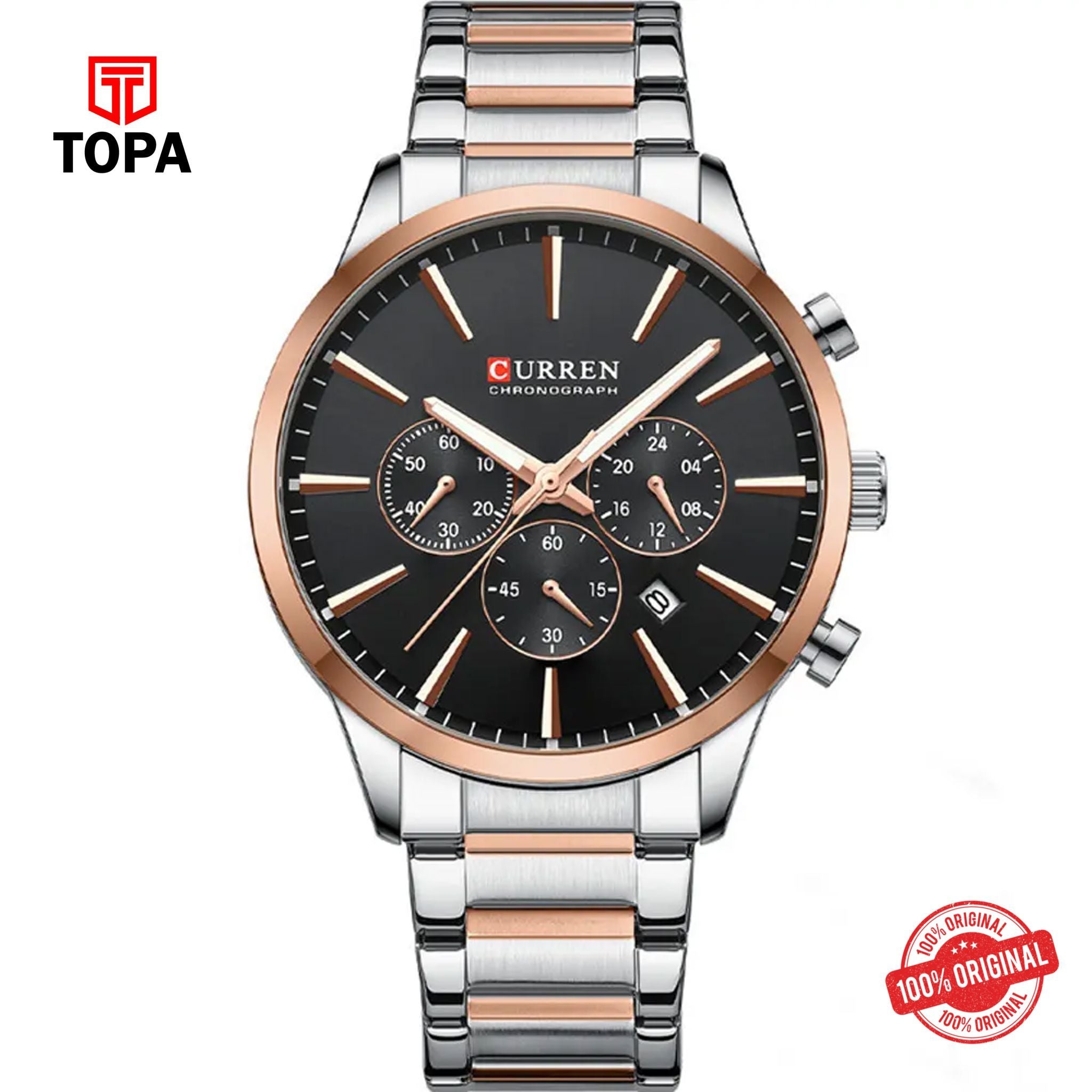 Topa Curren-8435G-TTRG-BLK-Metal-Band-Men-Watch - Product Image 1