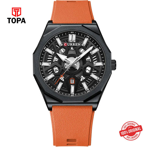 Topa Curren-8437-BLK-ORG-Rubber-Band-Men-Watch - Product Image 1
