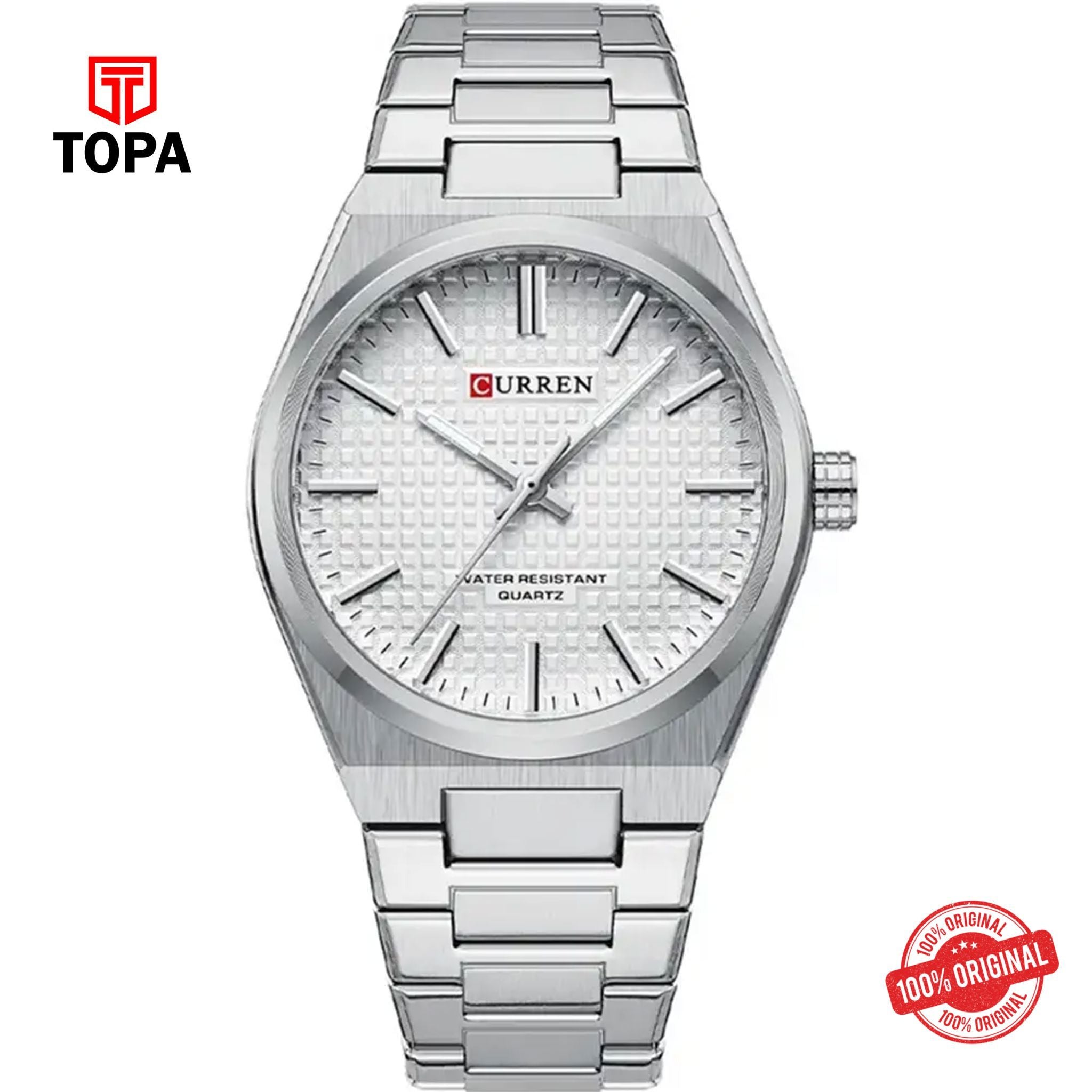 Topa Curren-8439-CH-WHT-Metal-Band-Men-Watch - Product Image 1